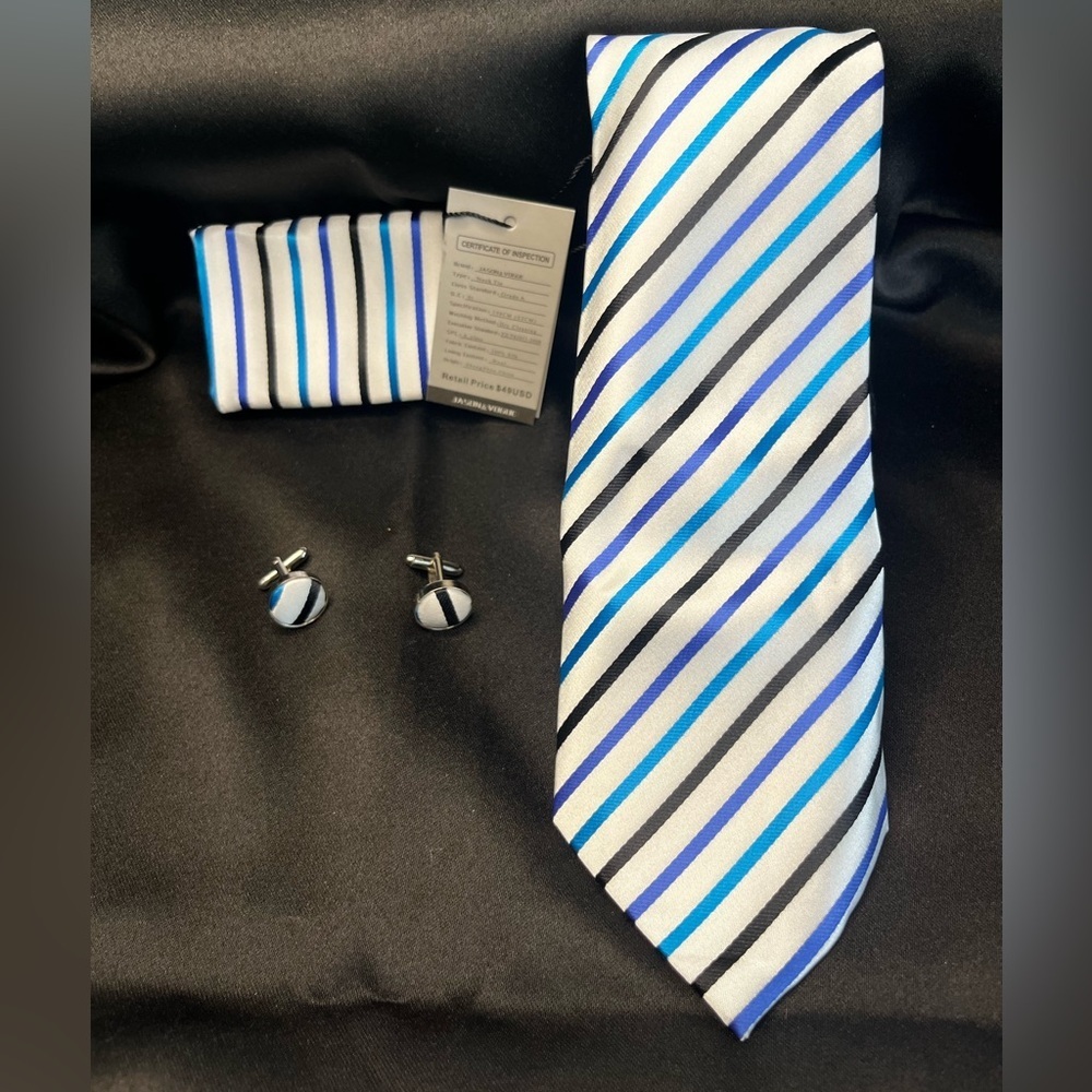 NWT-Striped Blue and Black Tie Set